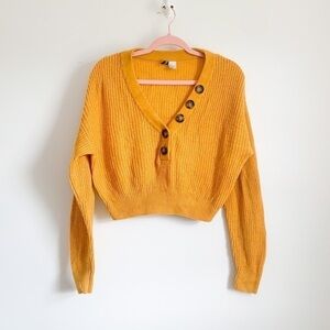 H&M DIVIDED Marigold Yellow Cropped Pullover V Neck Sweater small